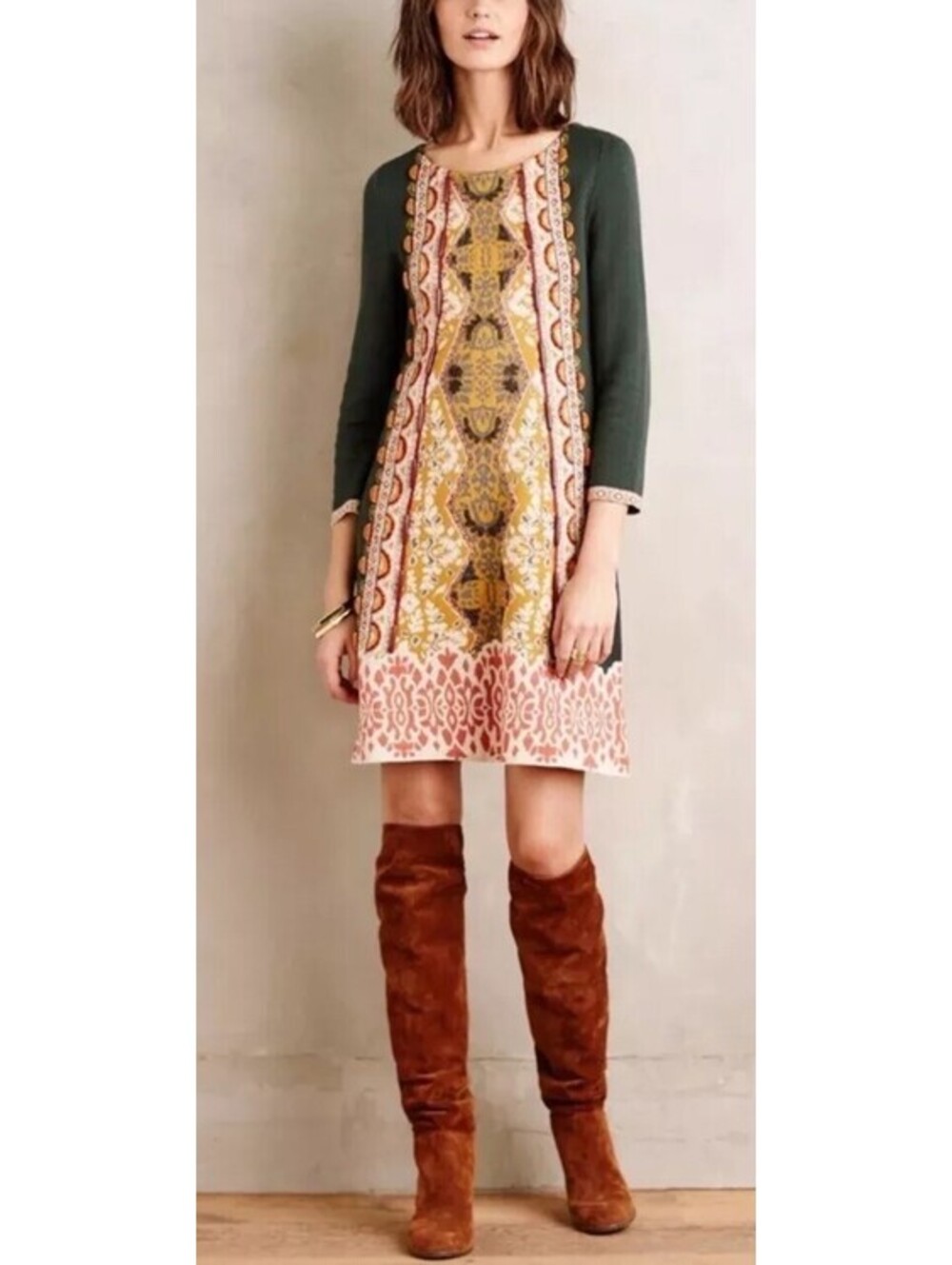 Anthropologie Knitted & Knotted  Lanka Beaded Sweater Dress Tunic Size XS